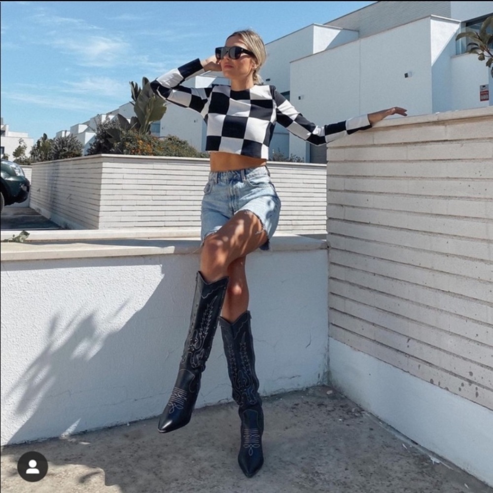 Zara Black and White Checkered Crop Top